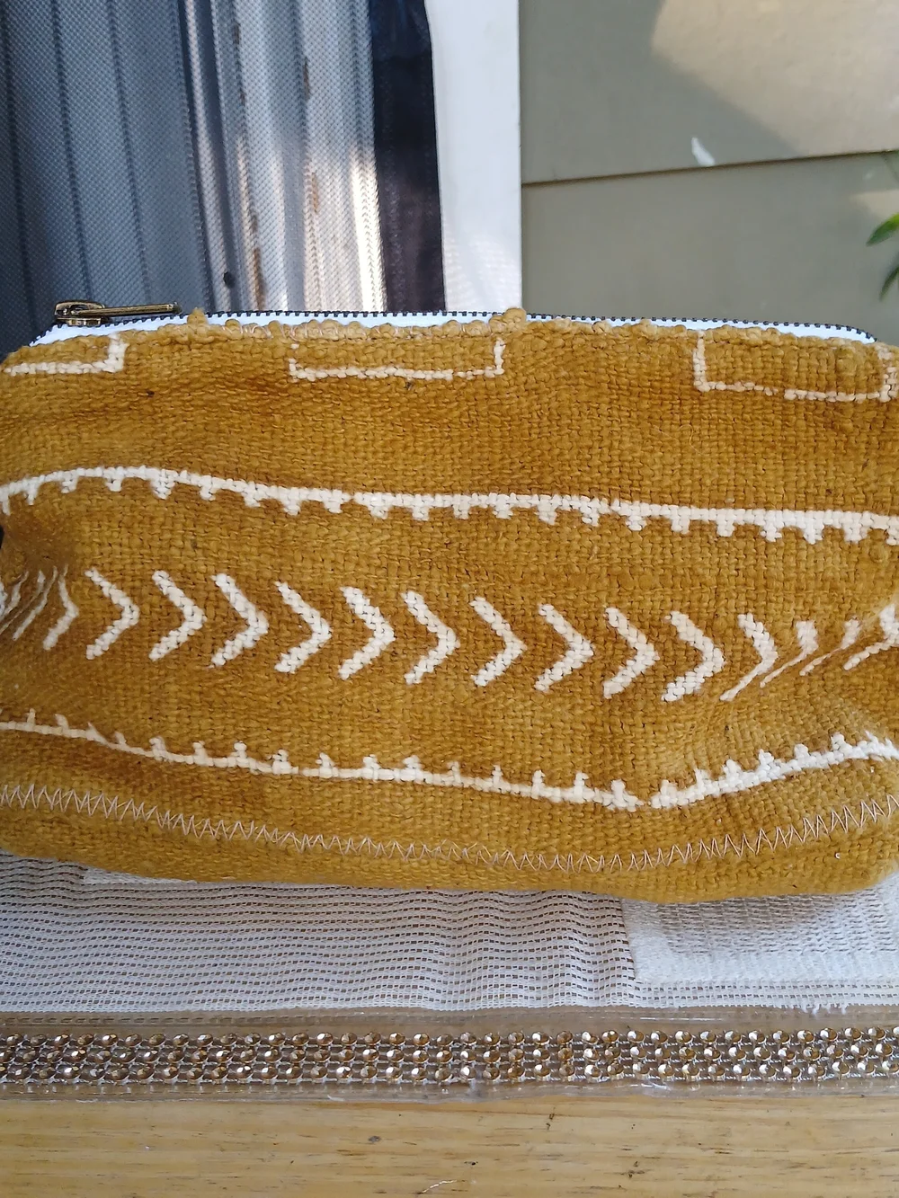 Jenna Bee Mustard Geometric Cosmetic Bag Hand Made